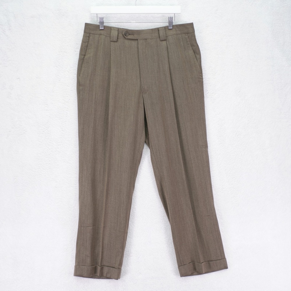 Pronto Uomo Thick Textured Wool Dress Pants Brown Cream Spec High Rise 34 / 28